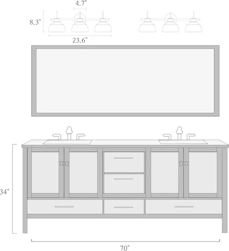 Miniatura 7 de KSANA Lámpara de baño negra, lámpara de tocador de 3 luces con pantalla de cristal transparente de gran apertura, moderna lámpara de pared de granja