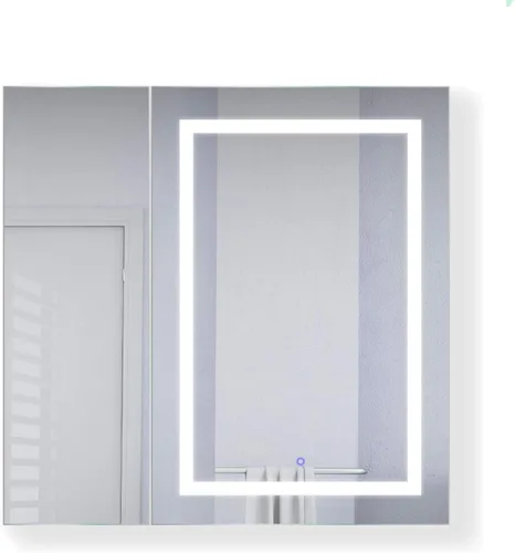 Miniatura 5 de Krugg Botiquín LED de 36 x 36 pulgadas Armario de espejo empotrado o de montaje en superficie con atenuador y desempañador + 3 espejos