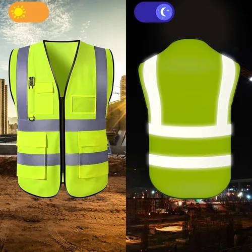 Miniatura 5 de Chaleco de seguridad personalizado Chalecos reflectantes de alta visibilidad con bolsillos con cremallera, logotipo personalizado clase 2 para Azul