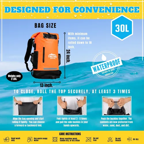 Miniatura 8 de TACTIKO Mochila resistente 100% impermeable, bolsas secas enrollables para kayak, senderismo, campamento, supervivencia
