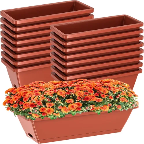 Miniatura 14 de Jardineras para jardinería doméstica, 8 unidades, 17 pulgadas de largo para alféizar de ventana al aire libre, cajas rectangulares de plástico