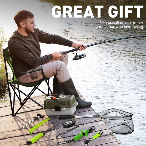 Miniatura 7 de RoundFunny Kit de herramientas de pesca de 10 piezas, alicates de pesca con cordón y fundas protectoras, salabre, cuchillo de filete, balanza
