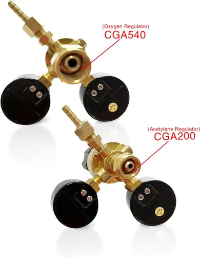 Miniatura 2 de Medidores de gas de soldadura duales, oxígeno (CGA-540) acetileno (CGA-200) Combo de reguladores (2 unidades), kit completo de latón para tanques