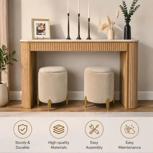 Miniatura 7 de Otomana Redonda Reposapiés con Almacenamiento y Patas de Metal para Sala de Estar y Dormitorio, Taburete Reposapiés Tapizado en Terciopelo Soporta