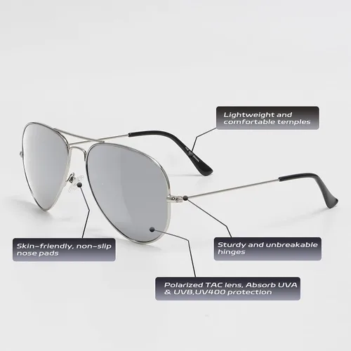 Miniatura 3 de Yaserra Lentes de sol de aviador polarizados retro para hombres y mujeres, lente TAC espejada, marco de metal, doble puente con protección UV400