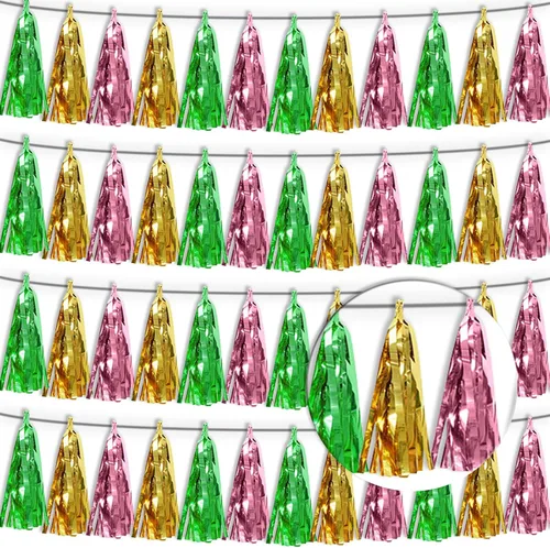 Miniatura 36 de Guirnalda de flecos de papel de aluminio metálico 4P con borlas de oropel, telón de fondo para flotadores de desfile, decoraciones de graduación
