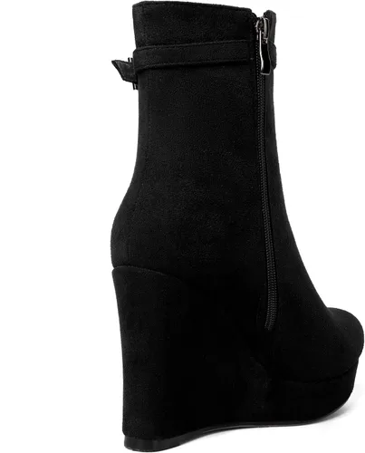 Miniatura 5 de MERRORI Bukle - Botas altas de tacón alto para mujer, puntera redonda, plataforma de gamuza sólida, de 4 pulgadas