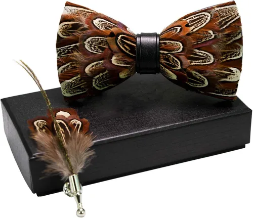 Miniatura 2 de RBOCOTT Pajarita y broche hechos a mano con plumas preatadas para hombre