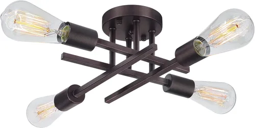 Miniatura 11 de SunRider Lámpara Industrial de Techo Semi Empotrada de 4 Luces, Luces de Pasillo de Bronce Frotado con Aceite, Candelabro Sputnik de Metal Retro