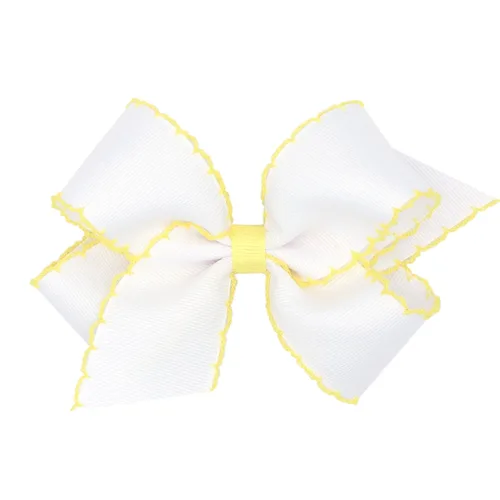 Miniatura 21 de Wee Ones - Lazo clásico de grogrén con borde de puntadas lunares para niñas, con clip para cabello WeeStay, borde en contraste, King, blanco