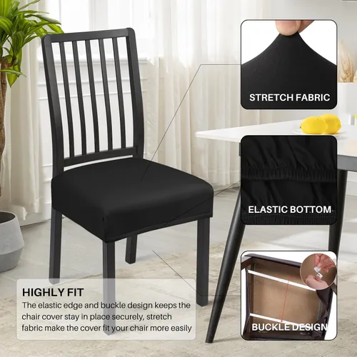 Miniatura 2 de SearchI - Juego de 4 fundas elásticas de asiento, suaves, extraíbles y lavables, para sillas de comedor, fundas protectoras de asiento de comedor