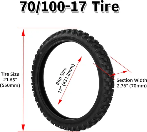 Miniatura 2 de Neumático de motocicleta 70/100-17 2.50/2.75-17 y tubo interior todoterreno apto para Coolster TaoTao 110cc 125cc 140cc QG-214 X-M125 125cc C70 CL70