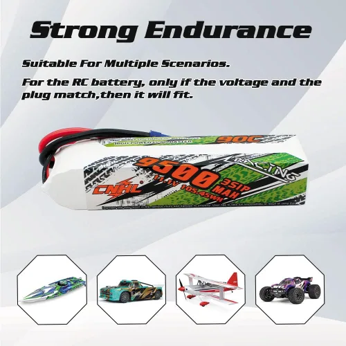 Miniatura 5 de CNHL Batería lipo 9500mAh 3S 90C 11.1v lipo batería suave caso con enchufe EC5 para RC coche, camión, tanque RC barco (2 paquetes)