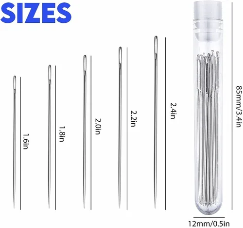 Miniatura 4 de Performore Juego de agujas de coser de acero inoxidable con rosca térmica profesional 25 agujas de ojo grande resistentes para denim, lienzo