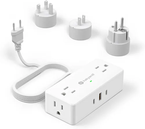 Miniatura 15 de Kakyanill Adaptador de enchufe de viaje europeo, Adaptador de enchufe de viaje EU/UK/US, Regleta de alimentación con 6 tomas AC, 4 puertos USB