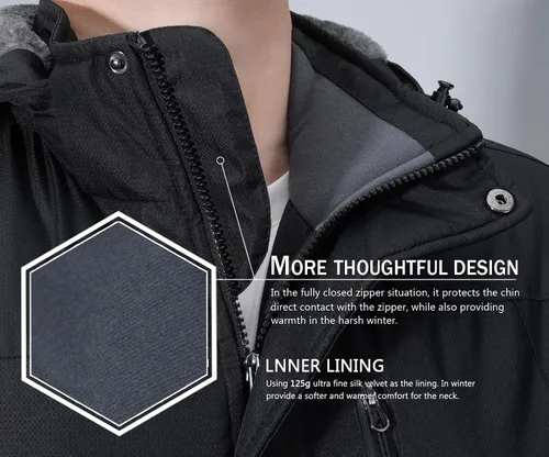 Miniatura 4 de SPOSULEI - Chaquetas de esquí para hombre con capucha, chaquetas de snowboard, impermeables, forro de vellón, abrigos con bolsillos múltiples