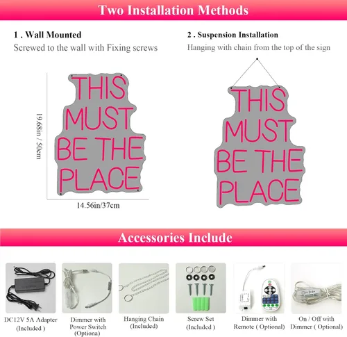 Miniatura 3 de Letrero de neón con texto en inglés «This Must Be The Place» para decoración de pared para bodas, aniversarios, fiestas, dormitorio (rosa)
