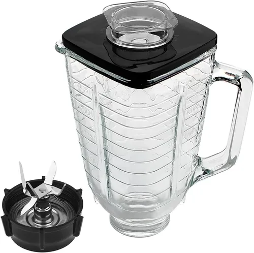 Anbige Piezas de recambio, tarro cuadrado de vidrio de 5 tazas con ensamblaje de cuchilla, compatible con la mayoría de licuadoras Oster y