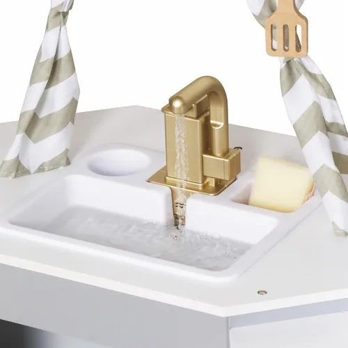 Miniatura 9 de Juego de Cocina de Madera Grande de Rincón con Juego de Hielo, Dispensador de Agua, Panificadora, Lavadora, Pantalla Electrónica, Fregadero de gris