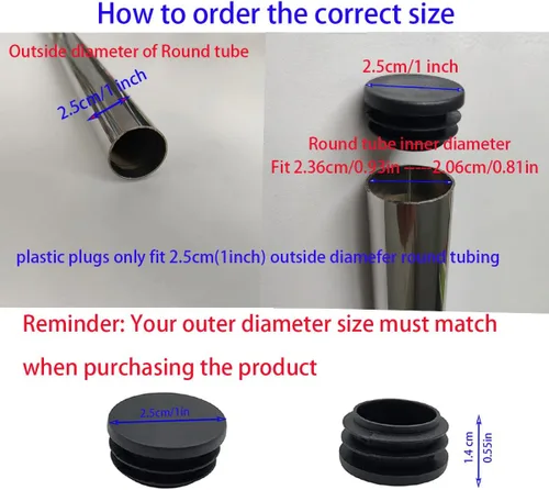 Miniatura 2 de 12 piezas de tapones de plástico negro de 25 mm (1 pulgada), tapa de extremo de tubo para acabado de muebles de tubo redondo