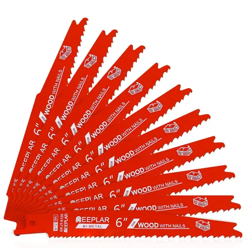 Paquete de 10 hojas de sierra recíproca de 6 pulgadas 6/12 TPI para madera con clavos incrustados, hojas bimetálicas para cortar montantes y clavos