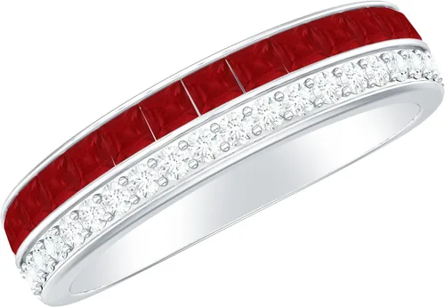 Miniatura 10 de Anillo de media eternidad de diamantes y rubí de 1.25 quilates para mujer Calidad AAA
