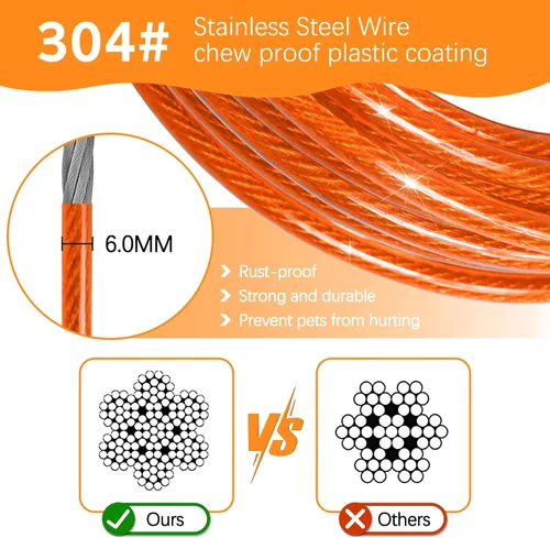 Miniatura 4 de Correa larga para perro a prueba de mordidas, cable de amarre para perros resistente de 50 pies con mosquetón, correas de perro para patio, correas