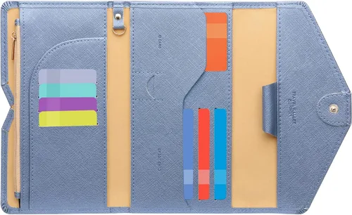 Miniatura 163 de Zoppen - Billetera de viaje con bloqueo RFID multiusos (Ver.4) Portatarjetas de pasaporte y vacunas, organizador de documentos de tres pliegues