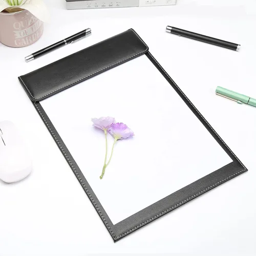 Miniatura 5 de KINGFOM Carpeta de archivos de escritorio de oficina de cuero A4 con clip de papel para dibujo y escritura, carpeta de archivos de tableta con clip