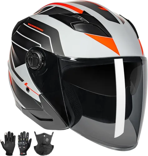 Miniatura 10 de Casco de motocicleta de cara abierta 3/4 para adultos, hombres y mujeres, aprobado por DOT, casco de carreras de bicicleta de calle, casco