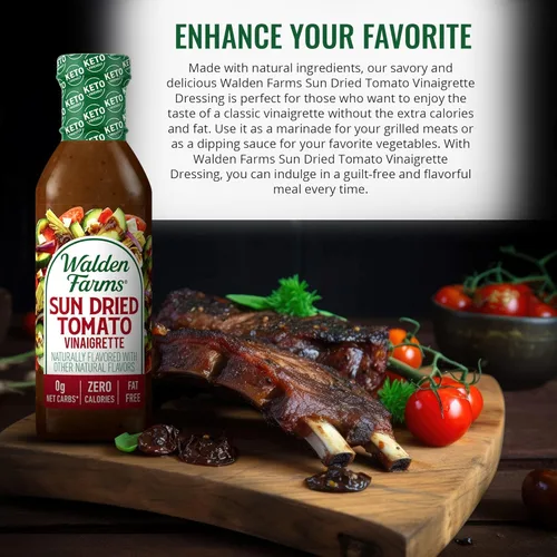 Miniatura 3 de Walden Farms Vinagreta de Tomate Seco al Sol – Aderezo sin calorías, bajo en carbohidratos, apto para dieta keto, vegano, sin azúcar con rico sabor