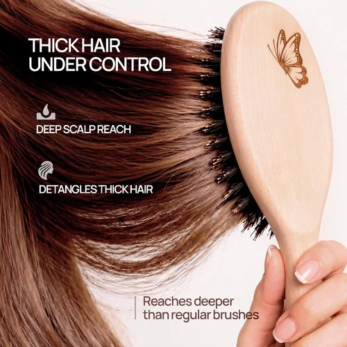 Miniatura 2 de Calcuta Max - Cepillo de cerdas de jabalí extra rígido 100% puro, perfecto para cabello grueso, mango de madera de fresno térmico, cepillo
