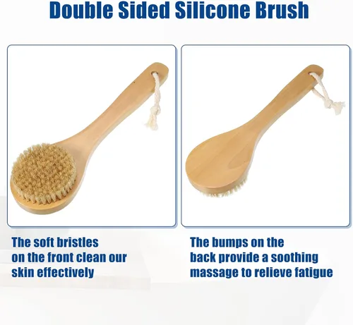 Miniatura 5 de VOCOSTE 1 cepillo de baño, madera para ducha con asa, marrón, 9.8 pulgadas
