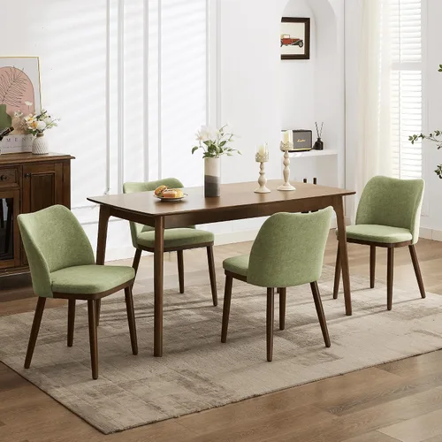 Miniatura 9 de Juego de 2 sillas de comedor, tapizadas de tela y patas de madera maciza, sillas de comedor modernas, asiento de cojines gruesos, fácil montaje