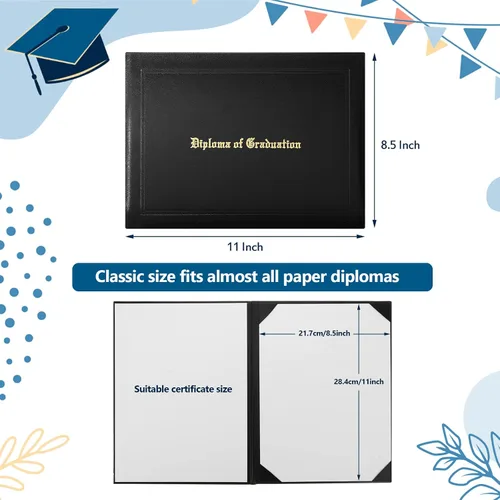 Miniatura 2 de Paquete de 6 fundas de diploma de graduación de 8.5 x 11 pulgadas, cubiertas impresas para certificados de cuero sintético para escuela secundaria