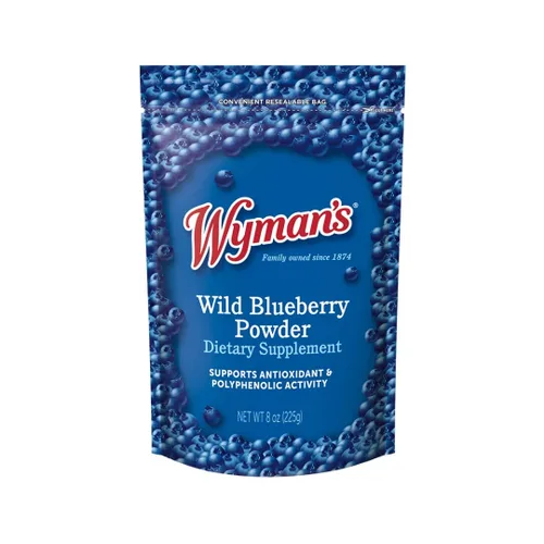 Wyman's Polvo de arándano silvestre – 100% arándanos silvestres, sin azúcar añadido, actividad antioxidante, bolsa resellable – 8 onzas