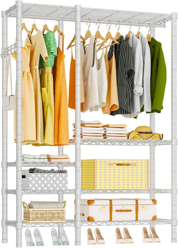Miniatura 10 de Perchero de ropa resistente, perchero portátil para armario, estante de ropa ajustable independiente con 7 niveles de estantería de alambre Negro