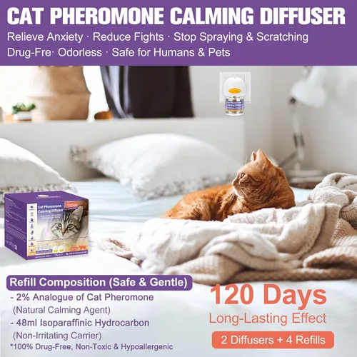 Miniatura 3 de Recambios calmantes para difusor de feromonas para gatos y gatitos reducen eficazmente la lucha contra la pulverización y los arañazos, calma