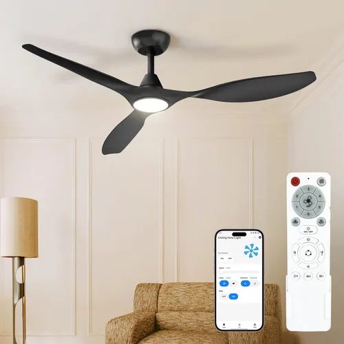 Miniatura 14 de Roomratv Ventiladores de techo con luces y control remoto, motor CC reversible silencioso y silencioso, 6 velocidades, temporizadores, 3 CCT, uso