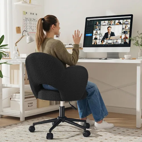 Miniatura 3 de Homkdom - Silla de escritorio con ruedas, 3.94 pulgadas de grosor, cómoda silla de tocador de pétalos, silla giratoria sin brazos con respaldo