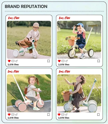 Miniatura 4 de LOL-FUN Triciclos 5 en 1 para Niños Pequeños de 1-3 Años Niños Niñas Juguete con Mango de Empuje y Dirección para Padres, Bicicleta de Equilibrio