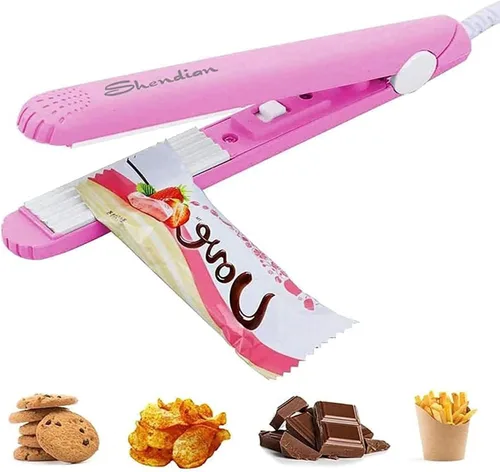 Mini sellador térmico para bolsas de alimentos, de mano, control inteligente, hoja de calefacción de suspensión corrugada para almacenamiento Rosa