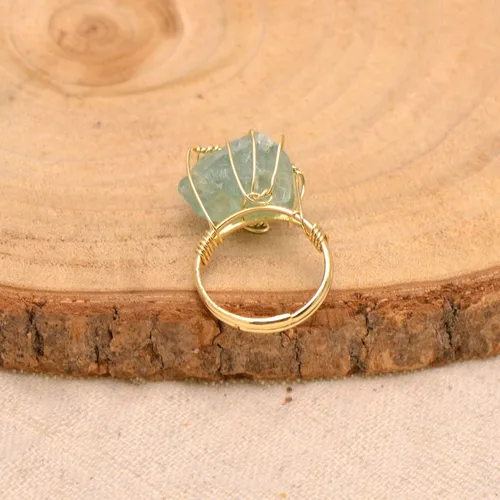 Miniatura 4 de Anillo envuelto en alambre de piedra áspera de cristal natural, tono de oro amarillo