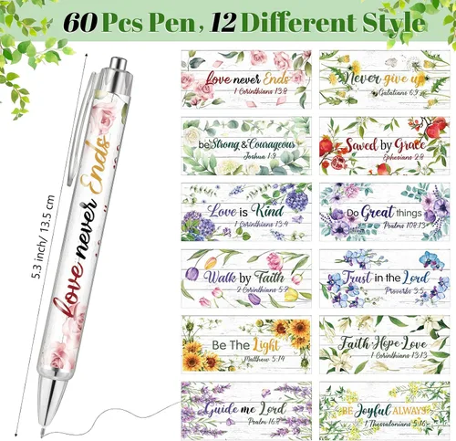 Miniatura 3 de Ctosree 60 bolígrafos cristianos para mujer, a granel, versículos bíblicos, bolígrafos de tinta floral, citas inspiradoras religiosas, bolígrafo