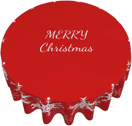 Miniatura 7 de Mantel redondo de Navidad con diseño de copos de nieve de Navidad para cocina, comedor, decoración de mesa de poliéster lavable para mesa de bufé
