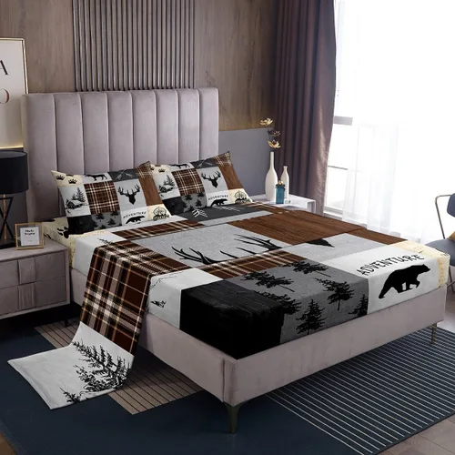 Miniatura 30 de Manfei Juego de sábanas rústicas de ciervo de oso de ciervo, aventura y caza de lobos para niños, niñas y adultos, decoración de habitación