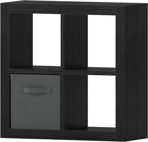 Miniatura 8 de furtble Estantería con contenedor de almacenamiento, organizador de almacenamiento de 4 cubos, estantería abierta de madera moderna, estante de Negro