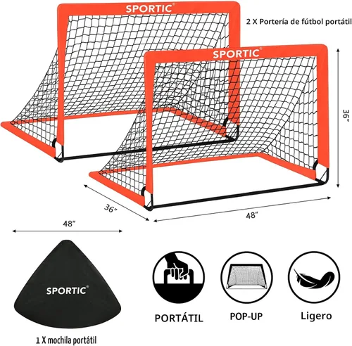 Miniatura 2 de Paquete de 2 redes de fútbol de 4 x 3 pies, porterías de fútbol para practicar niños para interiores y exteriores. Red de fútbol portátil con bolsa
