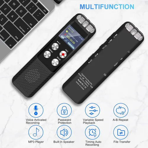 Miniatura 6 de Grabadora de voz digital de 72 GB: Grabadoras activadas por voz con reproducción, dispositivo de grabación de audio para conferencias y reuniones