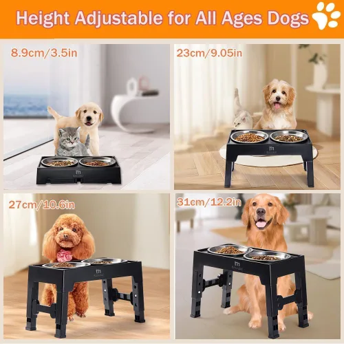 Miniatura 8 de Marchul Cuencos elevados para perros, cuencos elevados de agua para alimentos para perros con 2 cuencos gruesos de acero inoxidable, 4 alturas